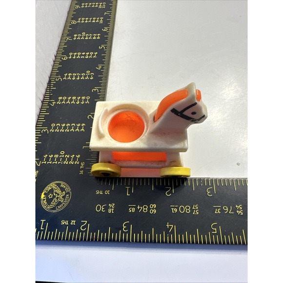 Rocking Horse Wheels Toy Fisher Price Little People Orange White Nursery Vintage - Picture 7 of 7